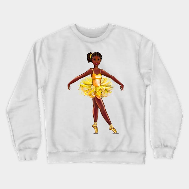 Ballet black ballerina  in yellow tutu with corn rows in her hair - brown skin ballerina Crewneck Sweatshirt by Artonmytee